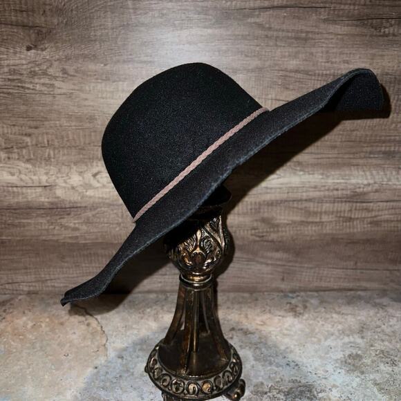Altar'd State Black Floppy Boho Hat Oversized Wide Brimmed w Brown Cord Detail - Picture 5 of 14